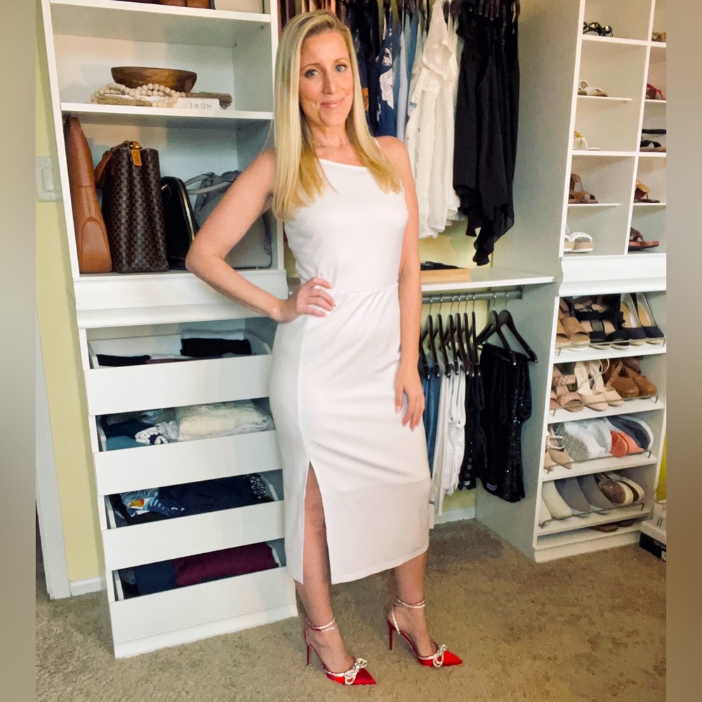 Womens Spaghetti Strap Split Hem Midi Dress